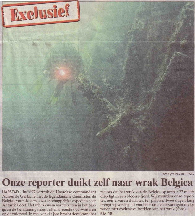 Reporter van het Belang van Limburg duikt zelf naar het Belgica wrak Reporter van het Belang van Limburg duikt zelf naar het Belgica wrak