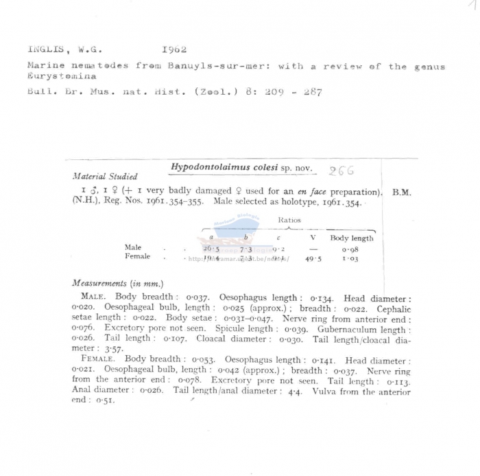 Hypodontolaimus colesi