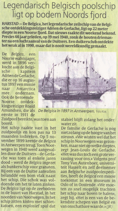 Legendarisch Belgisch poolschip ligt op bodem Noords fjord Legendarisch Belgisch poolschip ligt op bodem Noords fjord