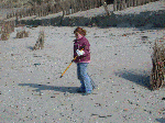 Het strand opruimen tijdens Lenteprikkel in Nieuwpoort op 27/03/2004
