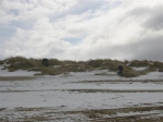 Sneeuw op het strand tijdens de Lenteprikkel in Knokke-Heist op 05/03/2005